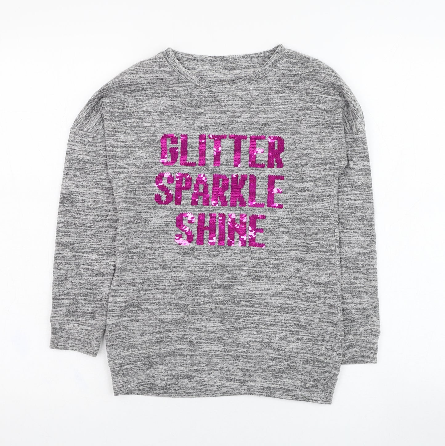 Nutmeg Girls Grey Round Neck  Viscose Pullover Jumper Size 8-9 Years  Pullover - Slogan