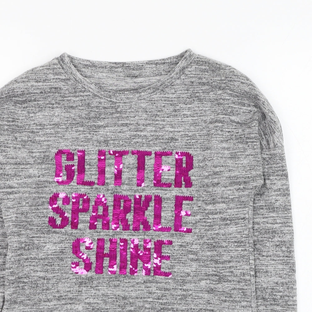 Nutmeg Girls Grey Round Neck  Viscose Pullover Jumper Size 8-9 Years  Pullover - Slogan
