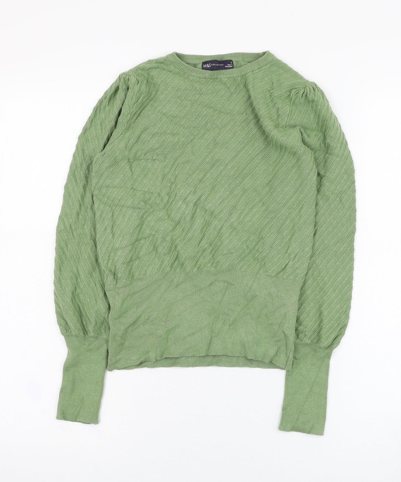 Marks and Spencer Womens Green Round Neck  Viscose Pullover Jumper Size 8