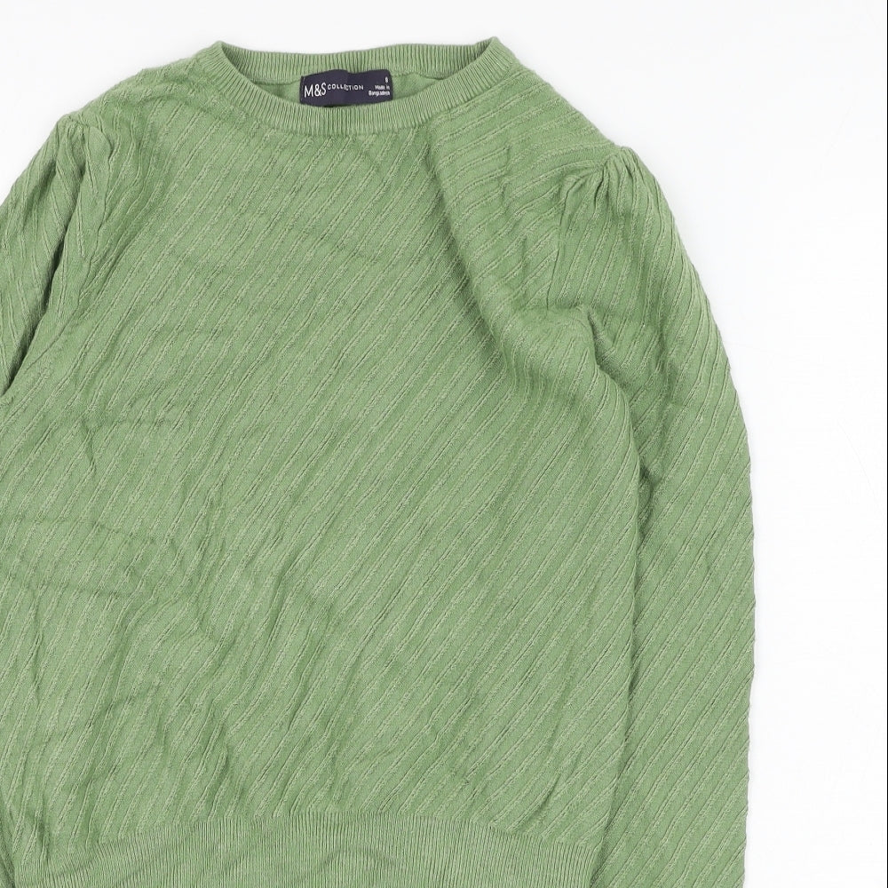 Marks and Spencer Womens Green Round Neck  Viscose Pullover Jumper Size 8
