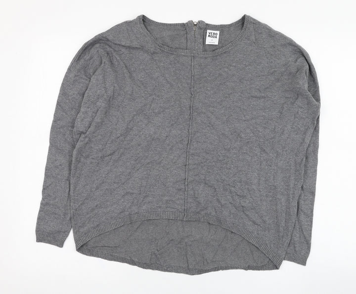 Vera Moda Womens Grey Round Neck Cotton Pullover Jumper Size XS