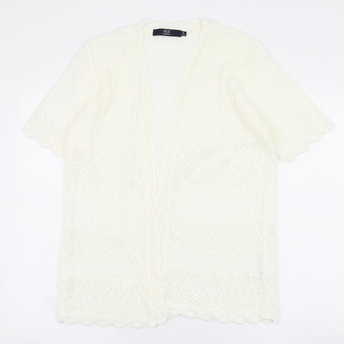 Isle Womens Ivory Square Neck  Acrylic Cardigan Jumper Size 14