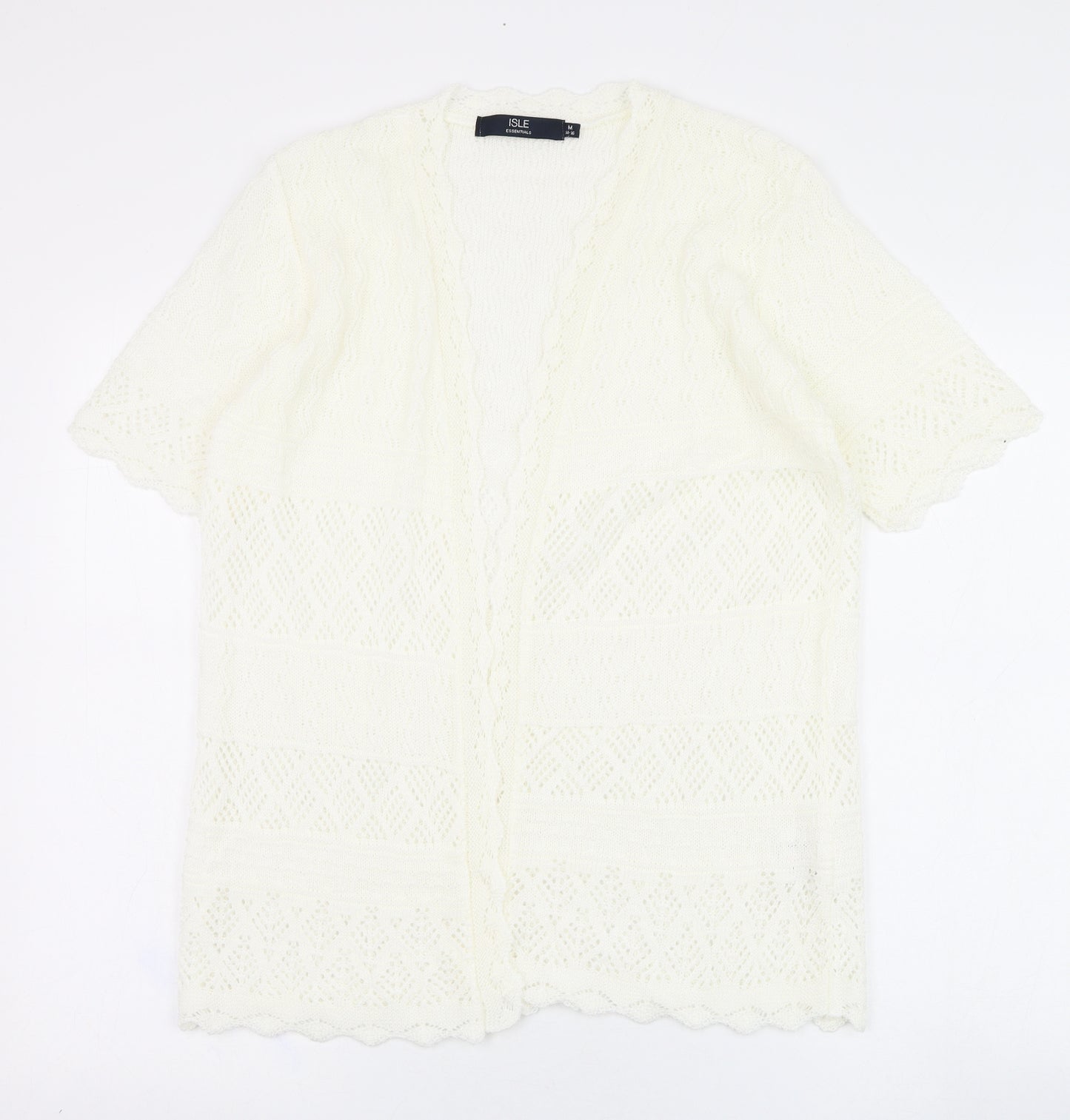 Isle Womens Ivory Square Neck  Acrylic Cardigan Jumper Size 14