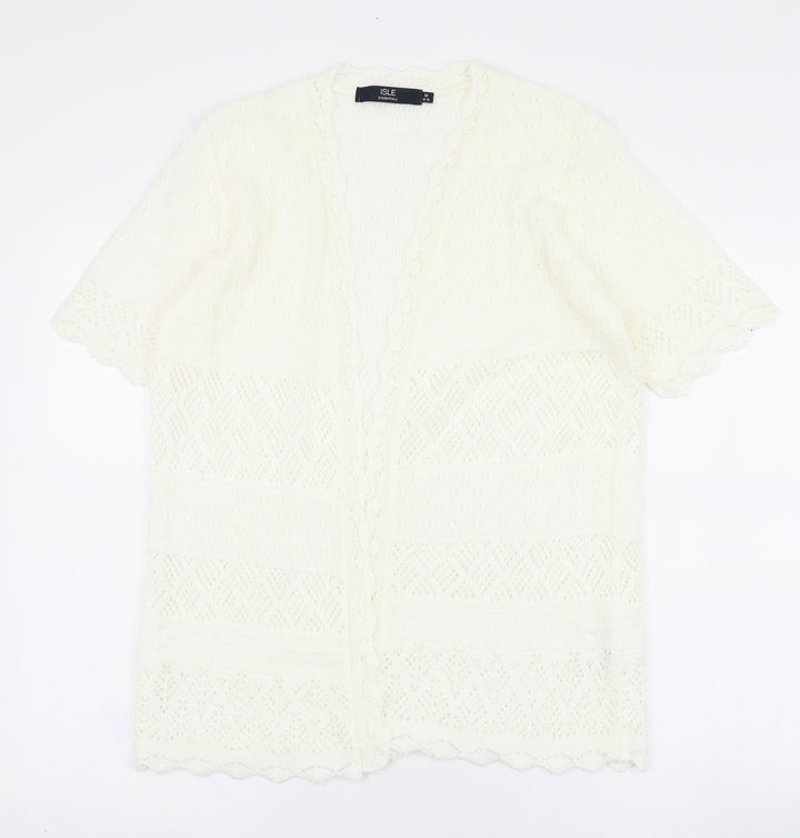 Isle Womens Ivory Square Neck  Acrylic Cardigan Jumper Size 14