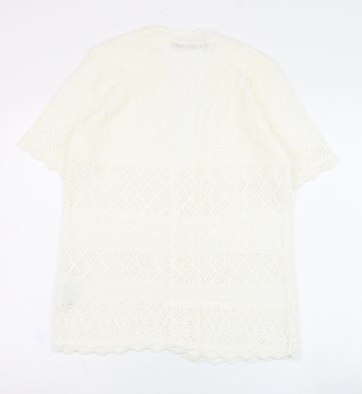 Isle Womens Ivory Square Neck  Acrylic Cardigan Jumper Size 14