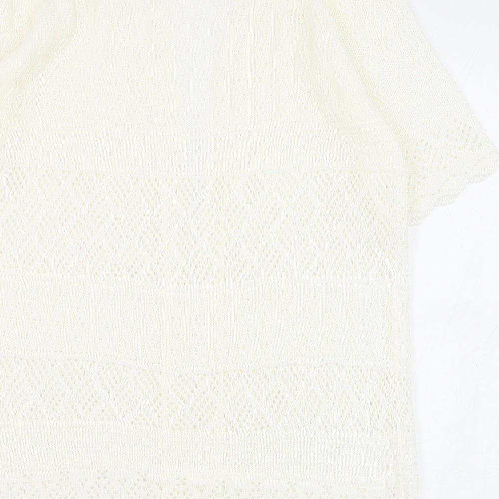 Isle Womens Ivory Square Neck  Acrylic Cardigan Jumper Size 14