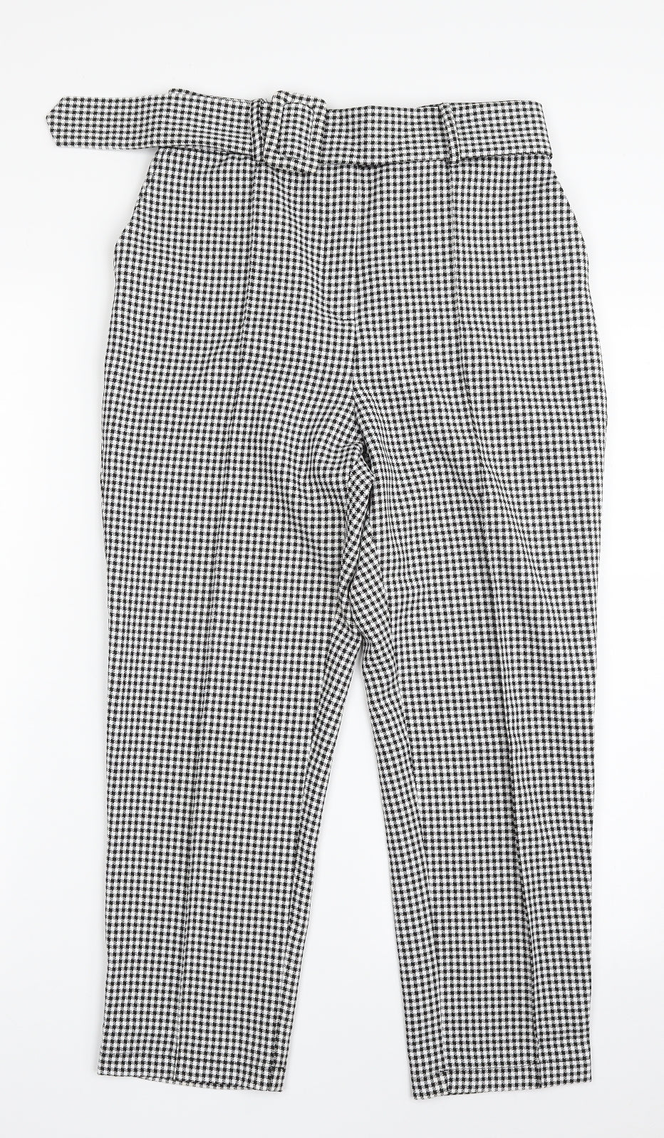 ASOS Womens Black Geometric Polyester Cropped Trousers Size 10 L24 in Regular Zip