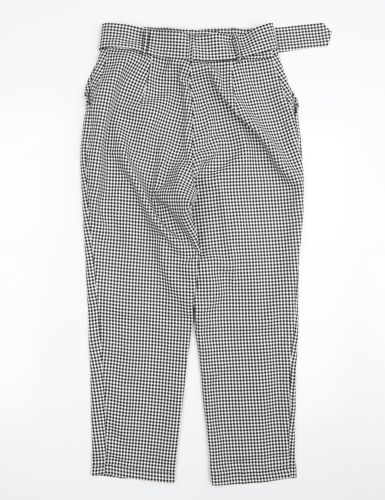 ASOS Womens Black Geometric Polyester Cropped Trousers Size 10 L24 in Regular Zip