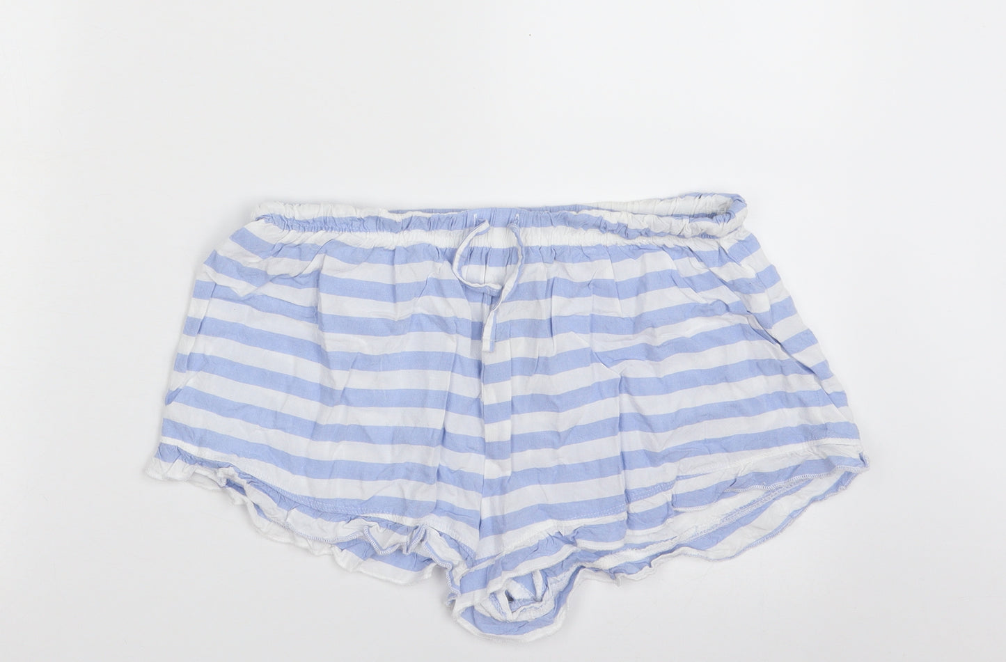Primark Womens Blue Striped 100% Viscose Hot Pants Shorts Size 12  Regular  - Size 12-14