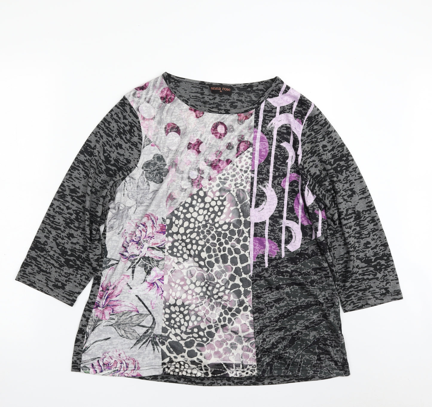 ANNA ROSE  Womens Multicoloured Floral Viscose Basic T-Shirt Size XL Boat Neck