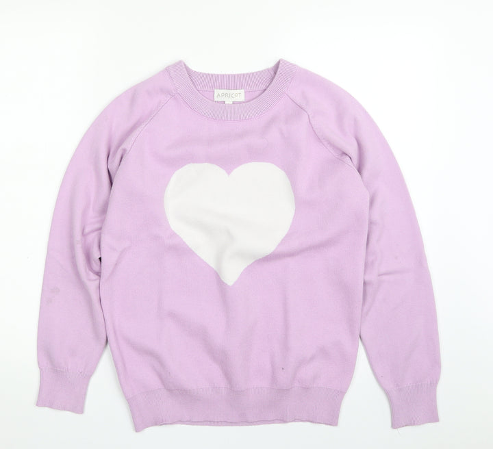 Apricot Womens Purple Crew Neck Cotton Pullover Jumper Size S - Love Heart