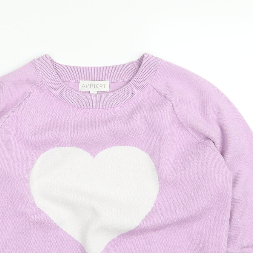 Apricot Womens Purple Crew Neck  Cotton Pullover Jumper Size S   - Love Heart
