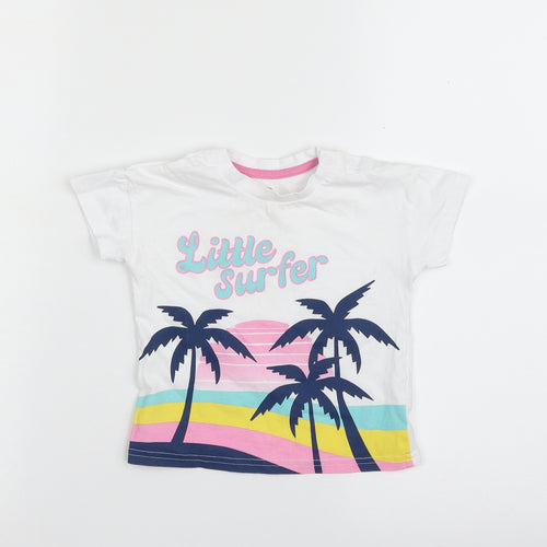 F&F Girls White  100% Cotton Basic T-Shirt Size 9-12 Months Crew Neck Pullover - Little Surfer