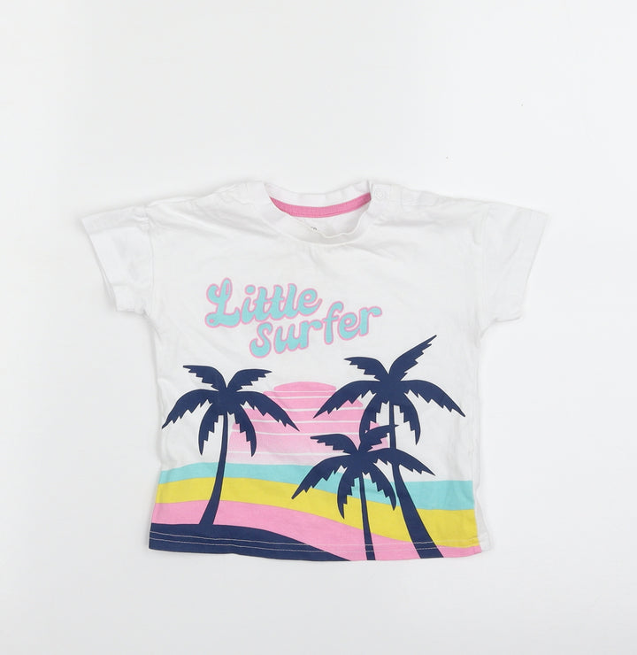 F&F Girls White 100% Cotton Basic T-Shirt Size 9-12 Months Crew Neck Pullover - Little Surfer