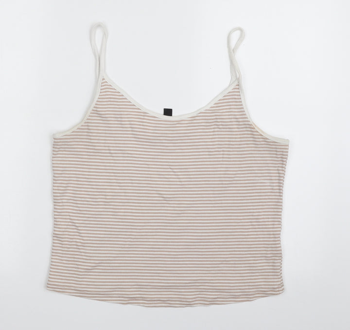 New Look Womens Beige Striped Cotton Camisole Tank Size 18 Round Neck - Cropped