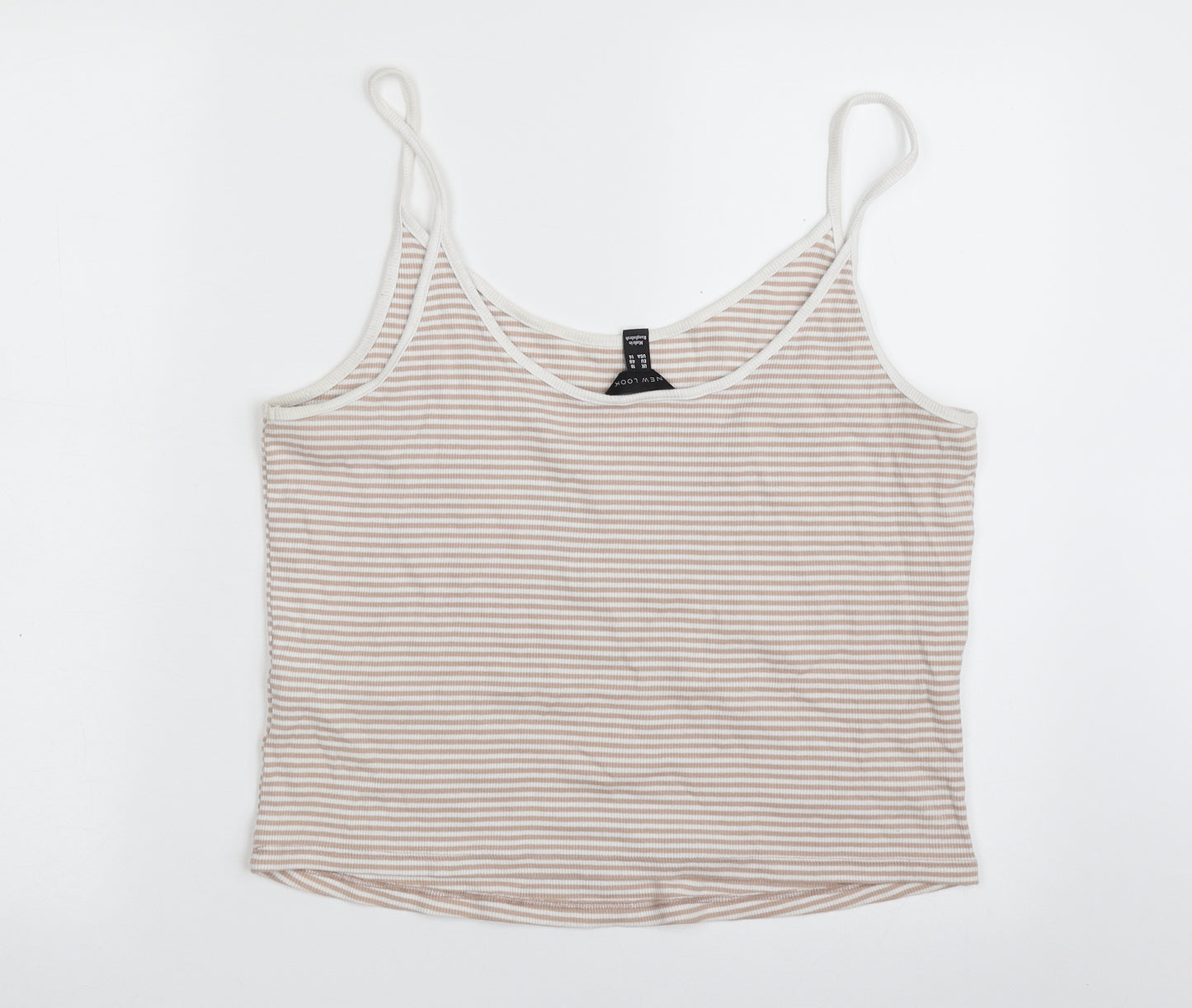 New Look Womens Beige Striped Cotton Camisole Tank Size 18 Round Neck - Cropped