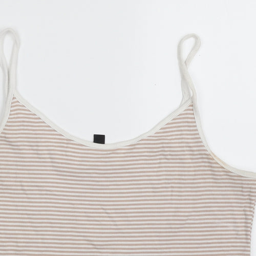 New Look Womens Beige Striped Cotton Camisole Tank Size 18 Round Neck - Cropped