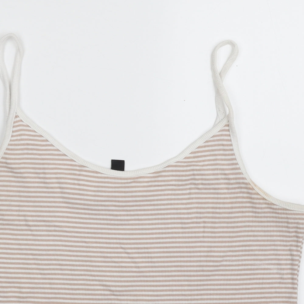 New Look Womens Beige Striped Cotton Camisole Tank Size 18 Round Neck - Cropped