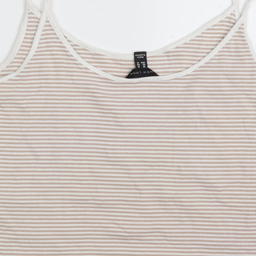 New Look Womens Beige Striped Cotton Camisole Tank Size 18 Round Neck - Cropped