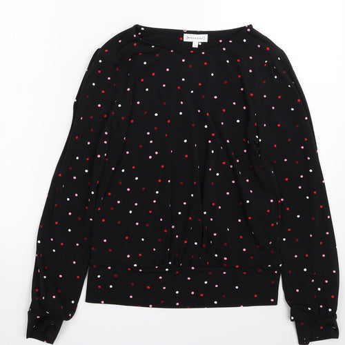 Warehouse Womens Black Polka Dot Polyester Basic Blouse Size 8 Crew Neck