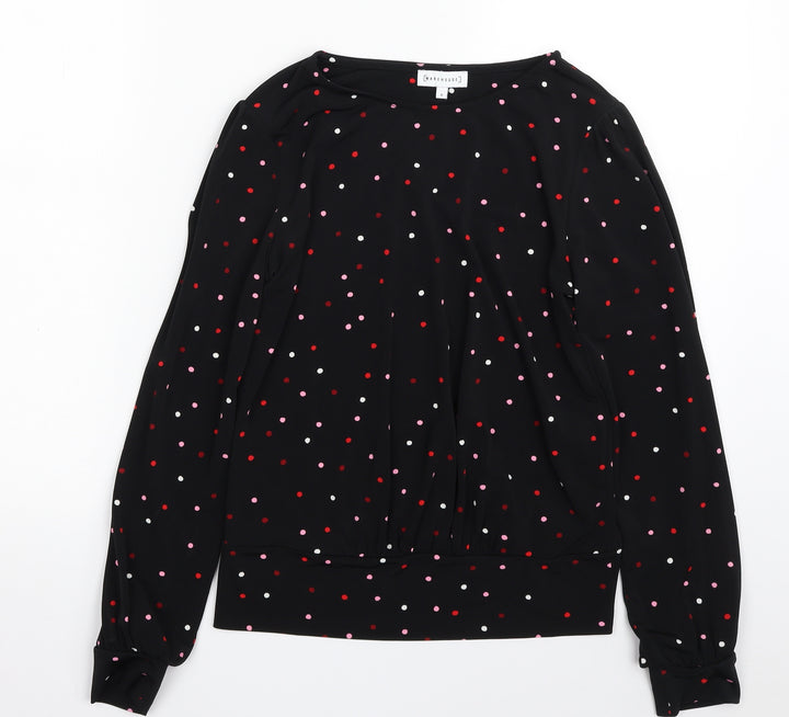 Warehouse Womens Black Polka Dot Polyester Basic Blouse Size 8 Crew Neck