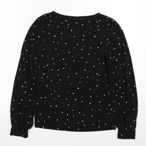 Warehouse Womens Black Polka Dot Polyester Basic Blouse Size 8 Crew Neck