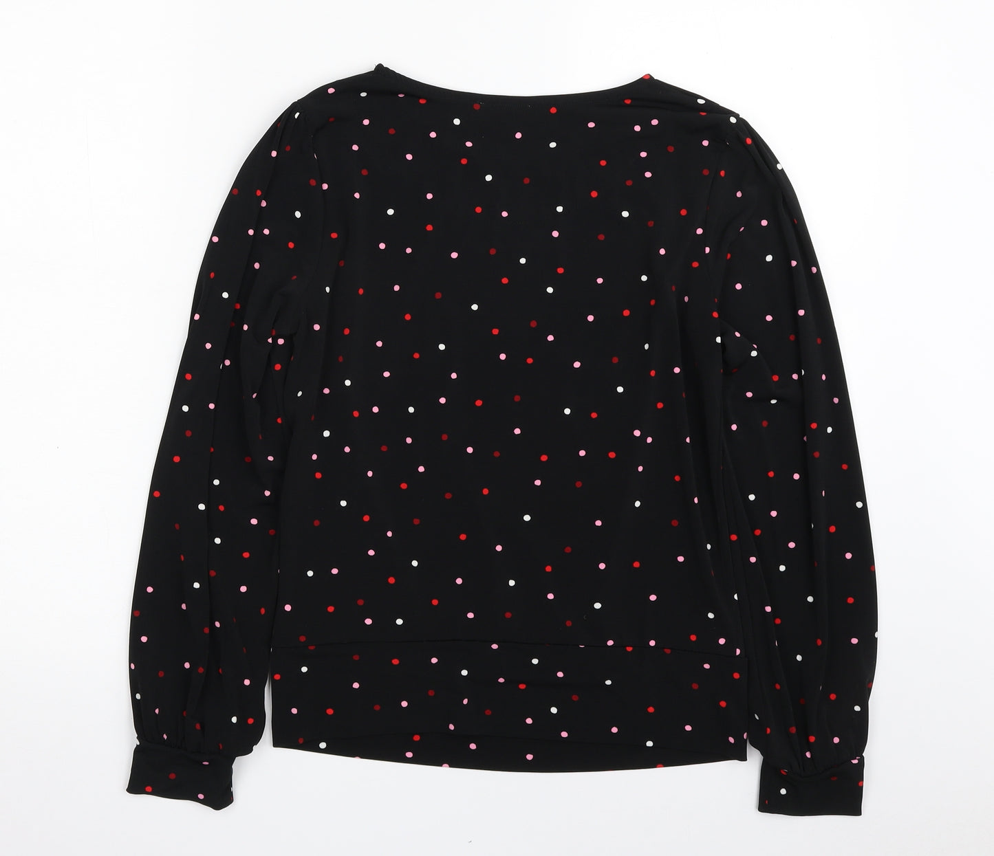 Warehouse Womens Black Polka Dot Polyester Basic Blouse Size 8 Crew Neck