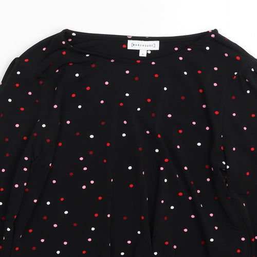 Warehouse Womens Black Polka Dot Polyester Basic Blouse Size 8 Crew Neck