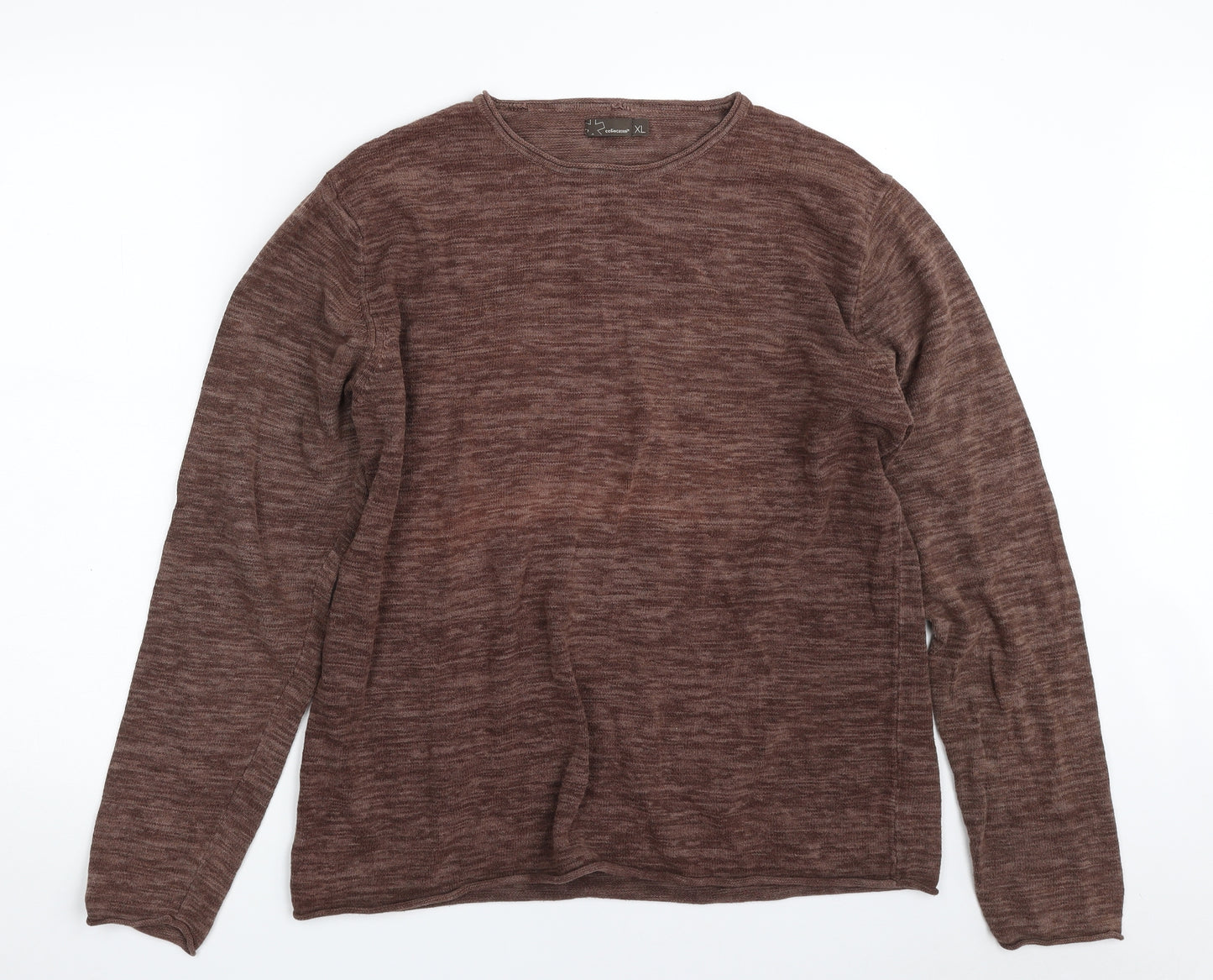 celiocasual Mens Brown Crew Neck  Cotton Pullover Jumper Size XL