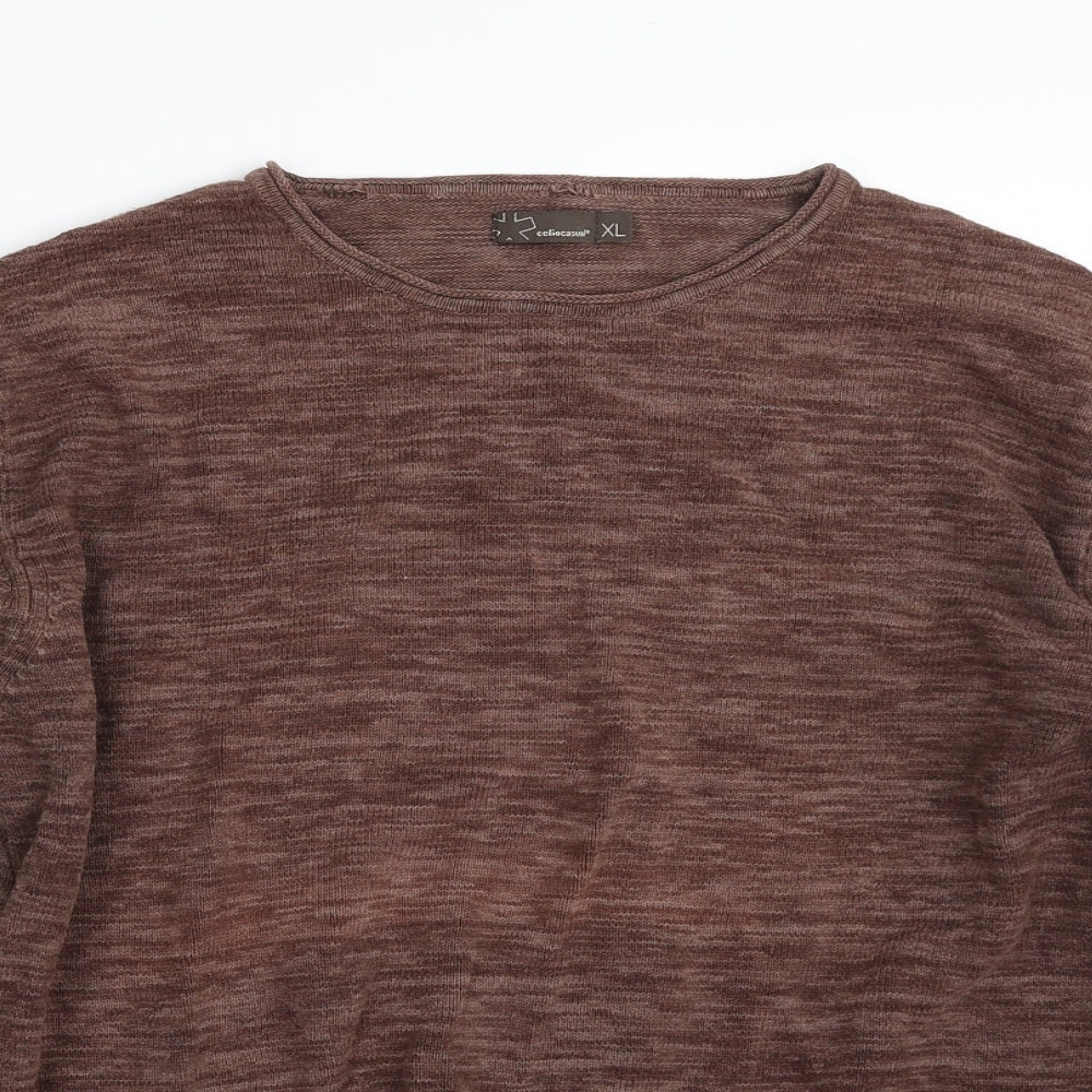 celiocasual Mens Brown Crew Neck  Cotton Pullover Jumper Size XL
