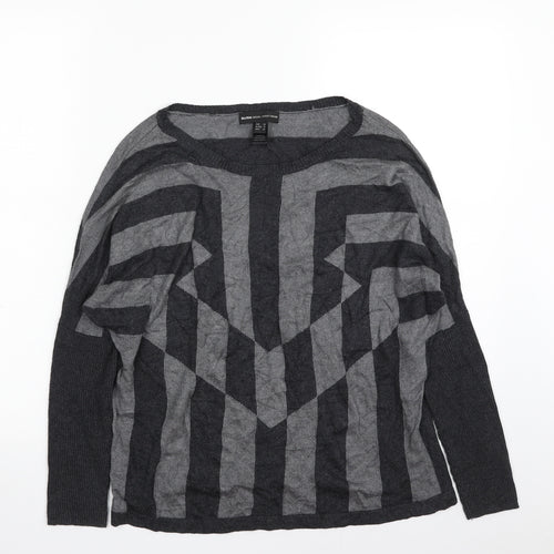 Mango Womens Grey Boat Neck Geometric Viscose Pullover Jumper Size M