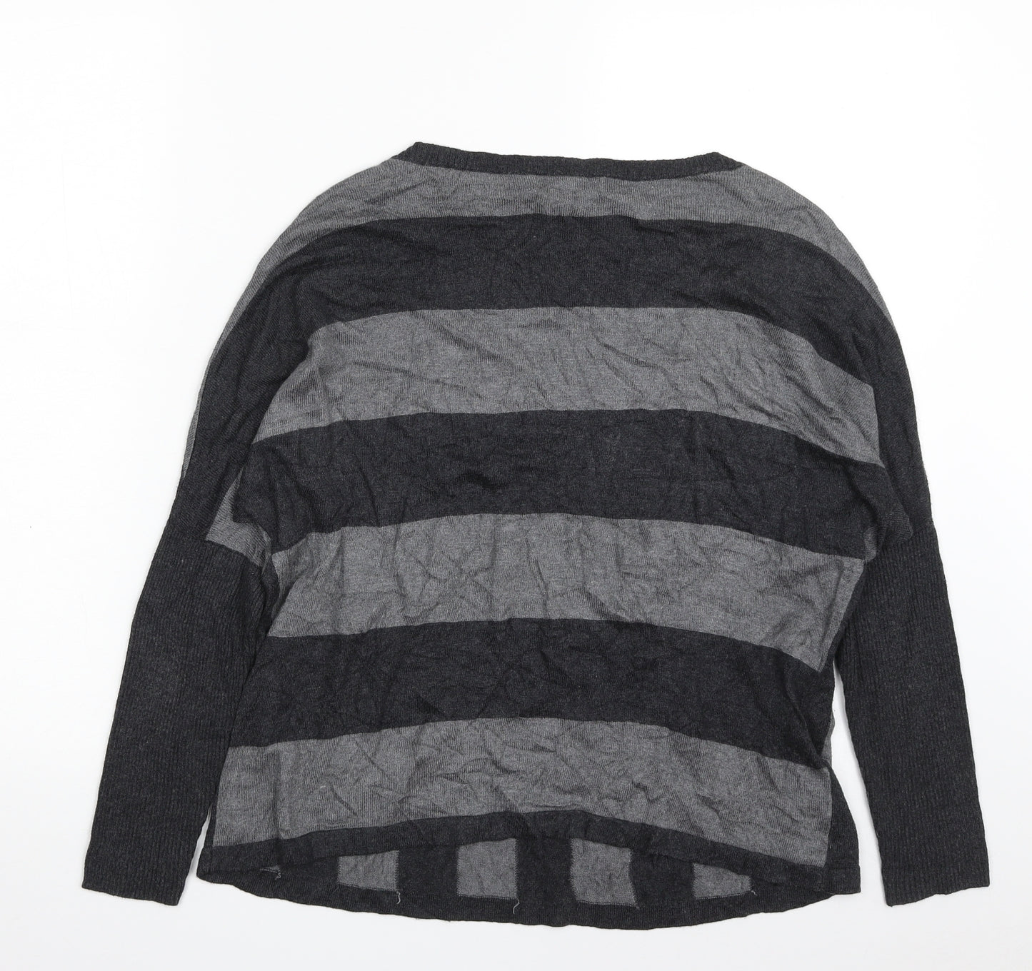 Mango Womens Grey Boat Neck Geometric Viscose Pullover Jumper Size M
