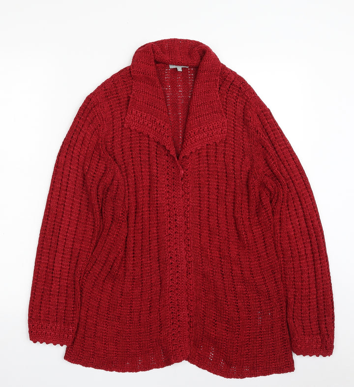 Per Una Womens Red Collared Acrylic Cardigan Jumper Size M