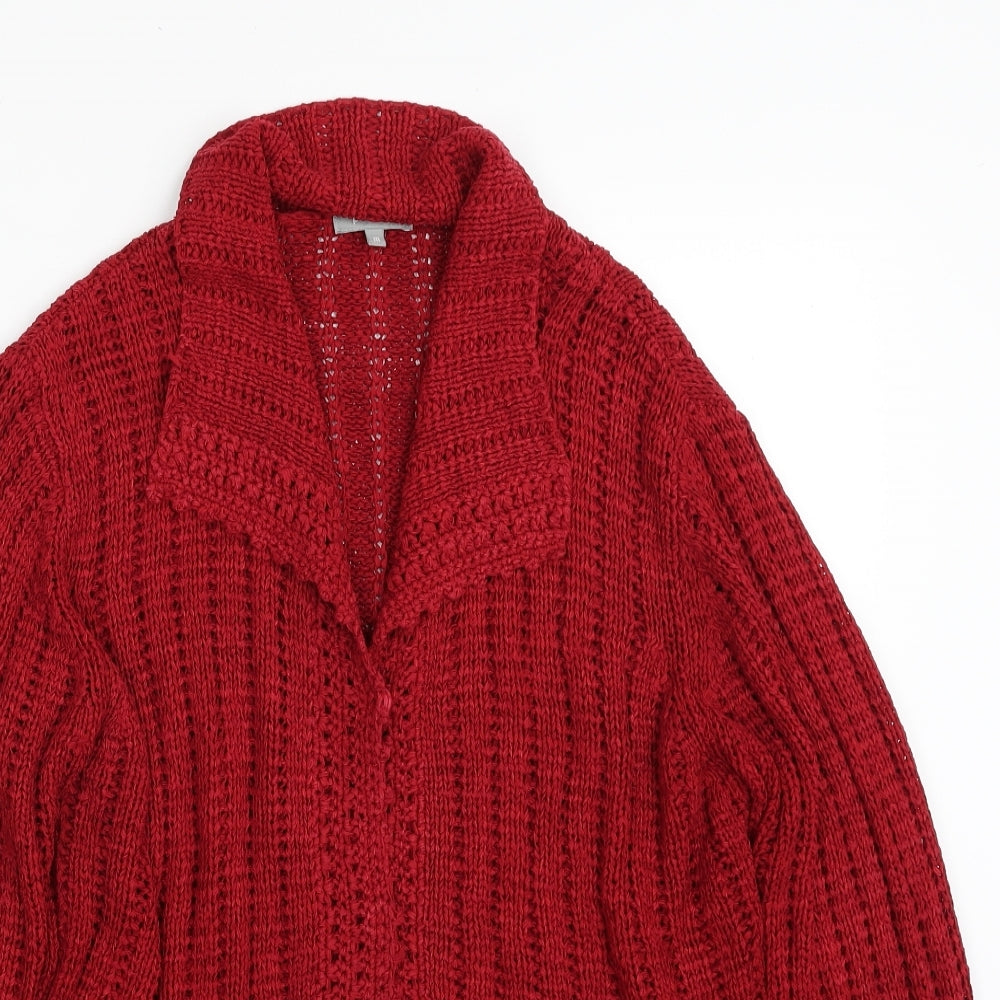 Per Una Womens Red Collared  Acrylic Cardigan Jumper Size M