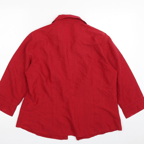 AMARANTO Womens Red Striped Viscose Basic Button-Up Size 16 Collared