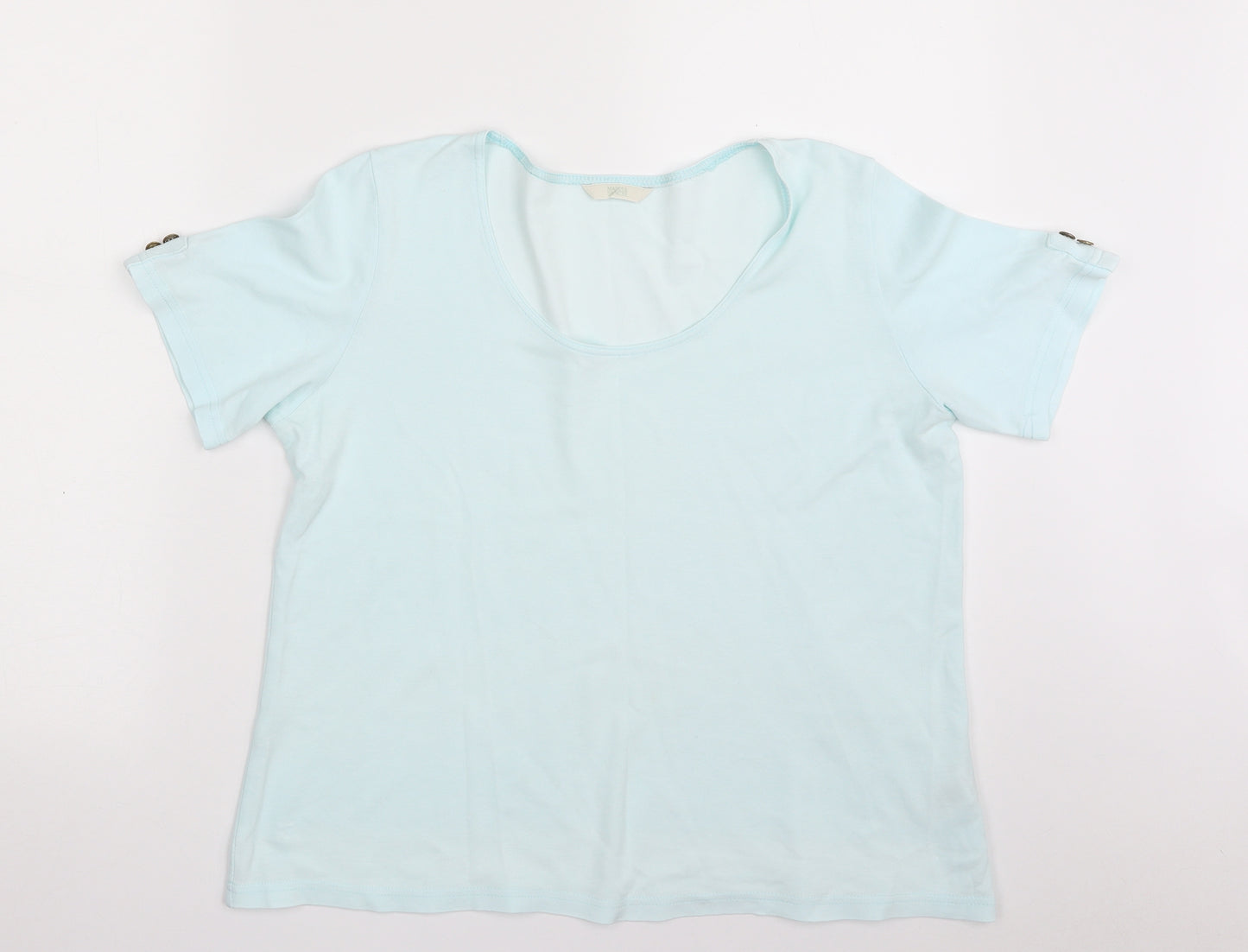Marks and Spencer Womens Blue  100% Cotton Basic T-Shirt Size 14 Scoop Neck