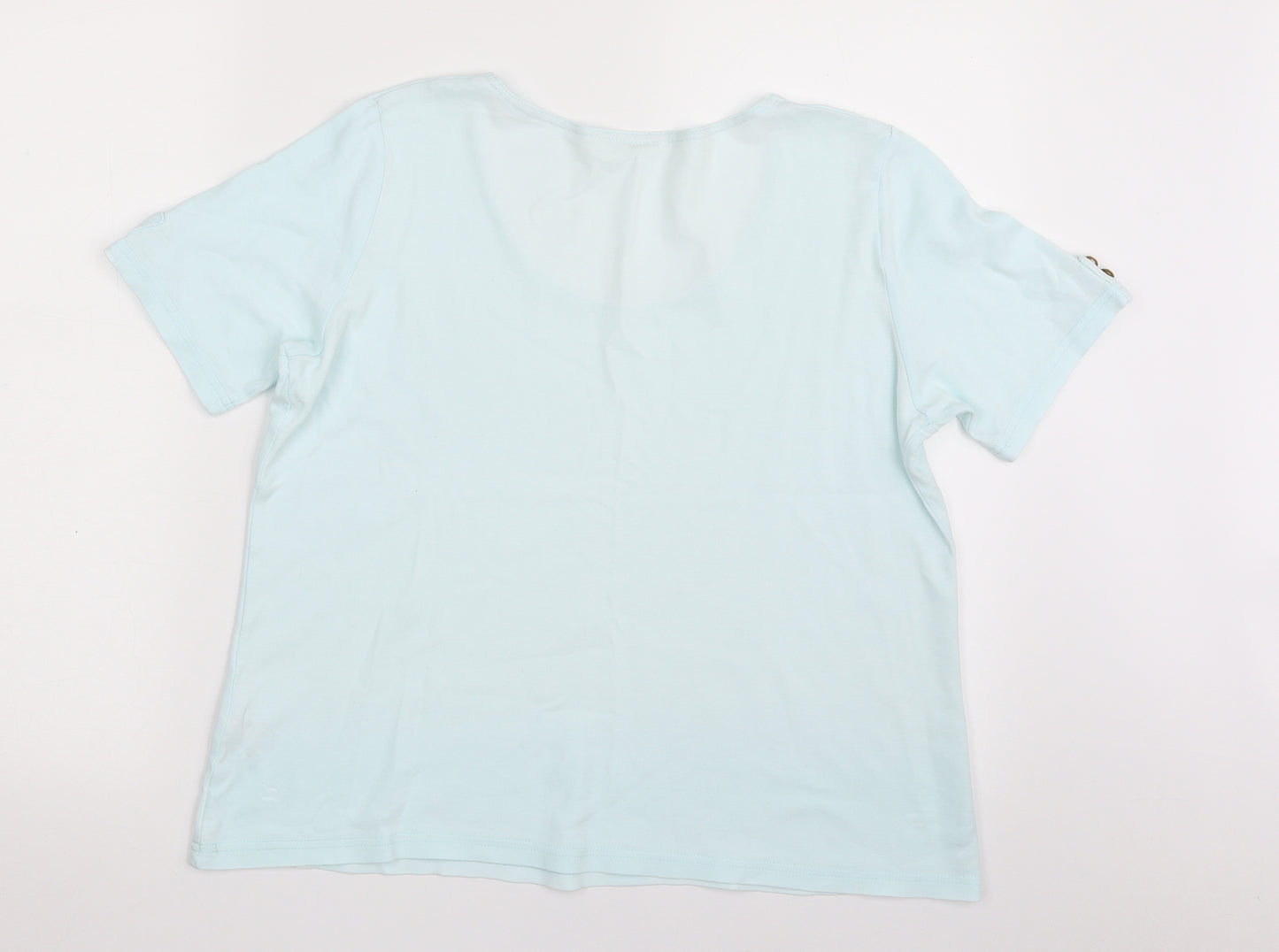 Marks and Spencer Womens Blue  100% Cotton Basic T-Shirt Size 14 Scoop Neck