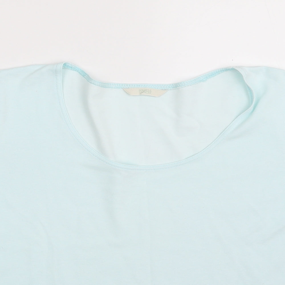 Marks and Spencer Womens Blue  100% Cotton Basic T-Shirt Size 14 Scoop Neck