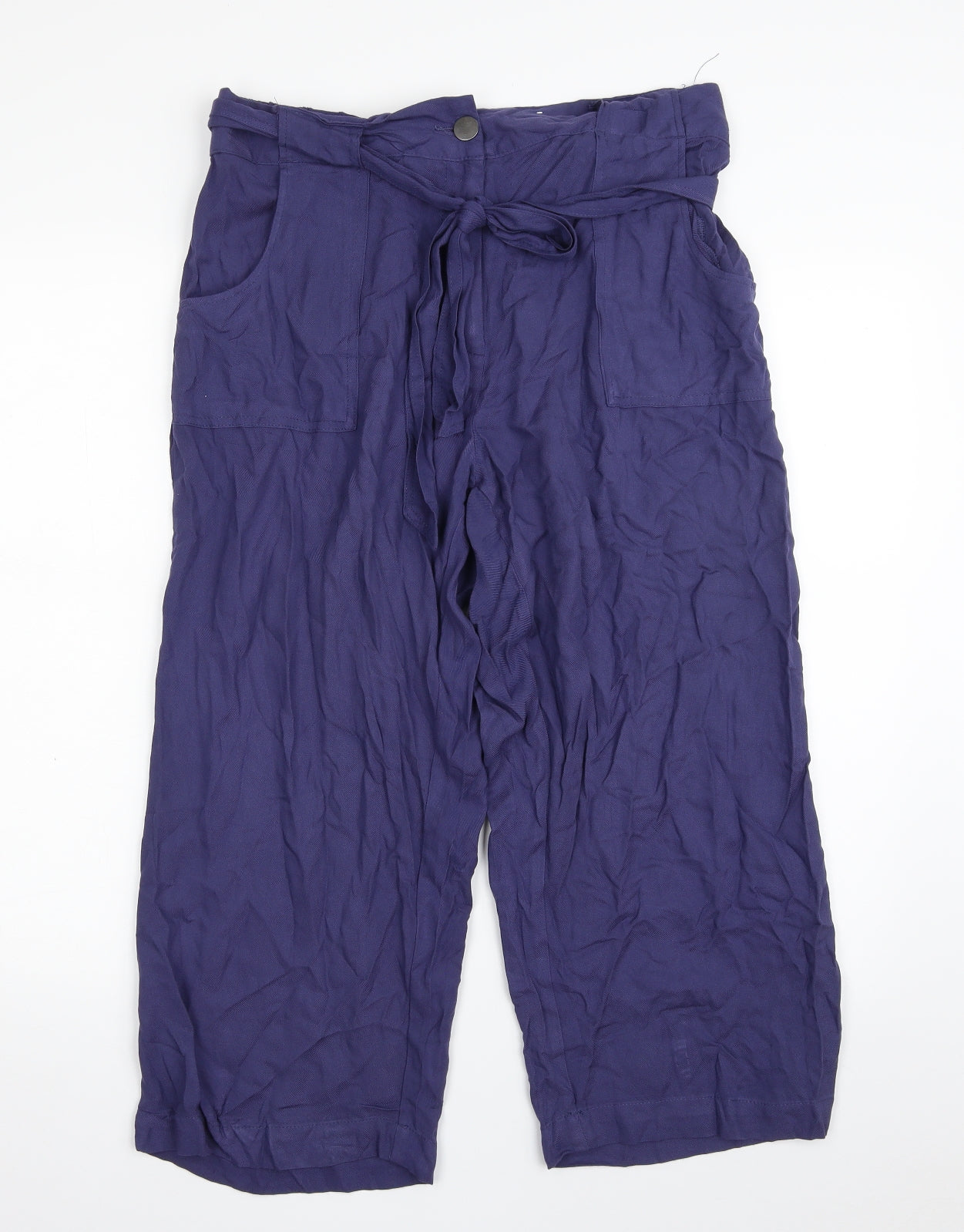 Yours Womens Blue  Viscose Cropped Trousers Size 16 L23 in Regular Zip