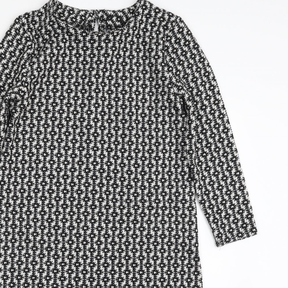 Rainbow Womens Black Geometric Polyester A-Line  Size XS  Boat Neck Pullover