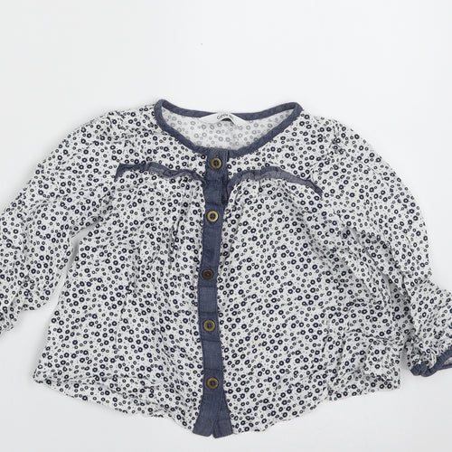 George Girls White Floral 100% Viscose Basic Button-Up Size 2-3 Years Round Neck Button