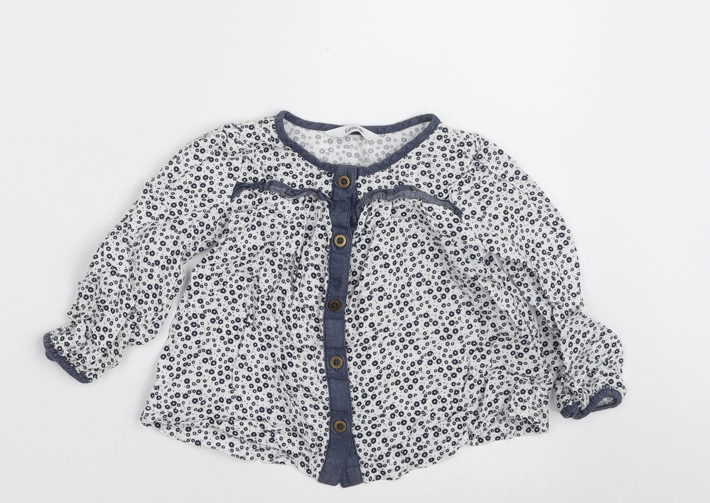 George Girls White Floral 100% Viscose Basic Button-Up Size 2-3 Years Round Neck Button