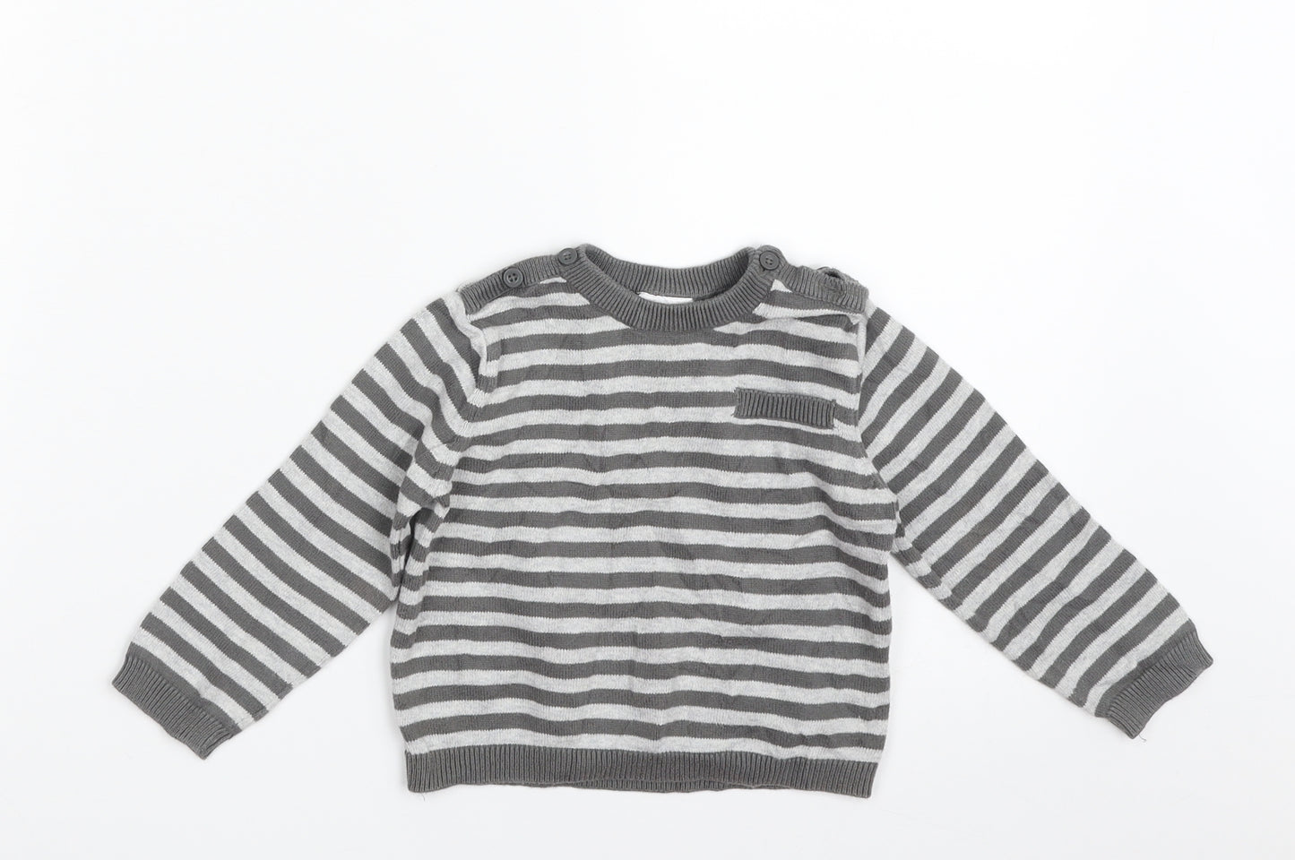 F&F Boys Grey Striped 100% Cotton Pullover Jumper Size 12-18 Months  Pullover