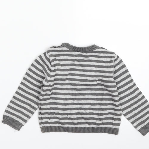 F&F Boys Grey Striped 100% Cotton Pullover Jumper Size 12-18 Months  Pullover