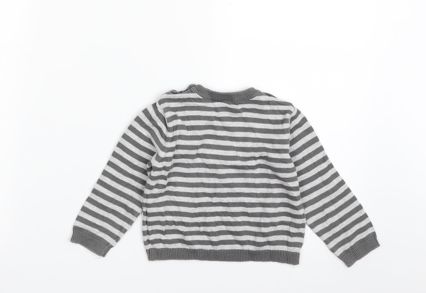 F&F Boys Grey Striped 100% Cotton Pullover Jumper Size 12-18 Months  Pullover