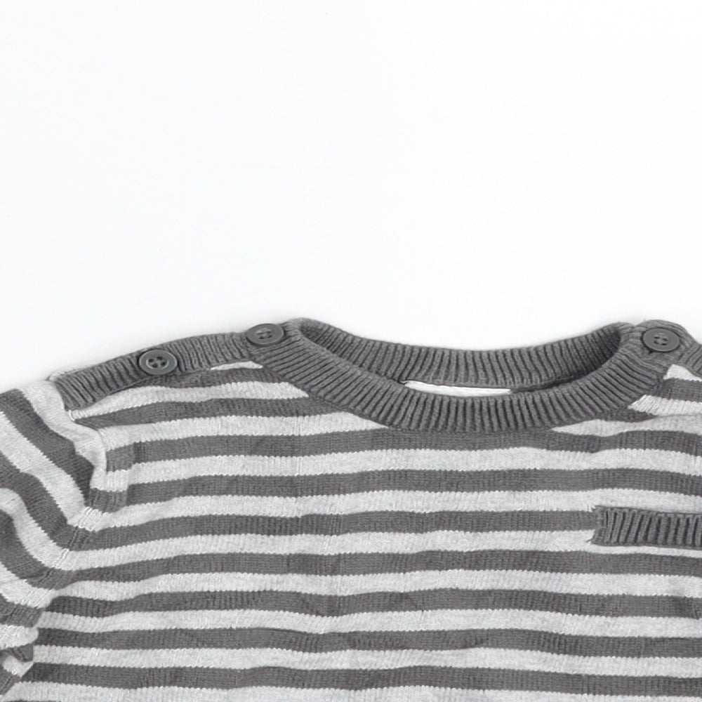F&F Boys Grey Striped 100% Cotton Pullover Jumper Size 12-18 Months  Pullover