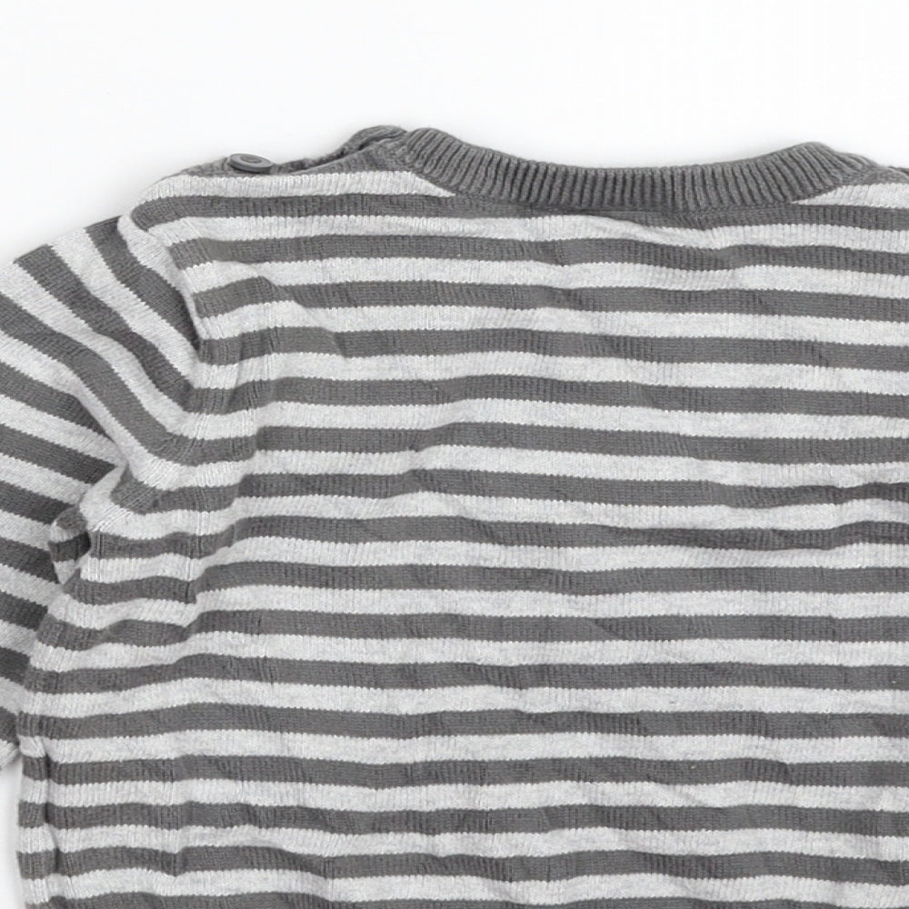 F&F Boys Grey Striped 100% Cotton Pullover Jumper Size 12-18 Months  Pullover