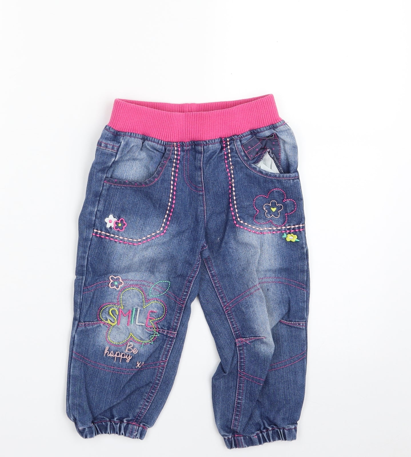 Dunnes Stores Girls Blue Floral Cotton Tapered Jeans Size 2-3 Years  Regular  - Smile Be Happy
