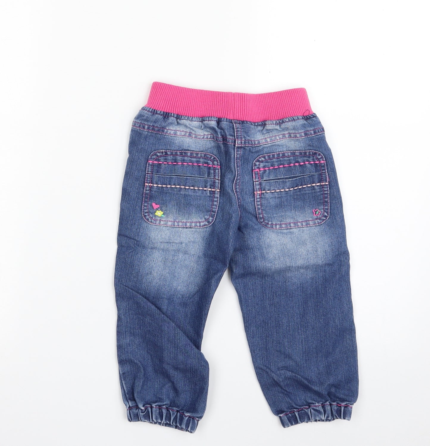 Dunnes Stores Girls Blue Floral Cotton Tapered Jeans Size 2-3 Years  Regular  - Smile Be Happy