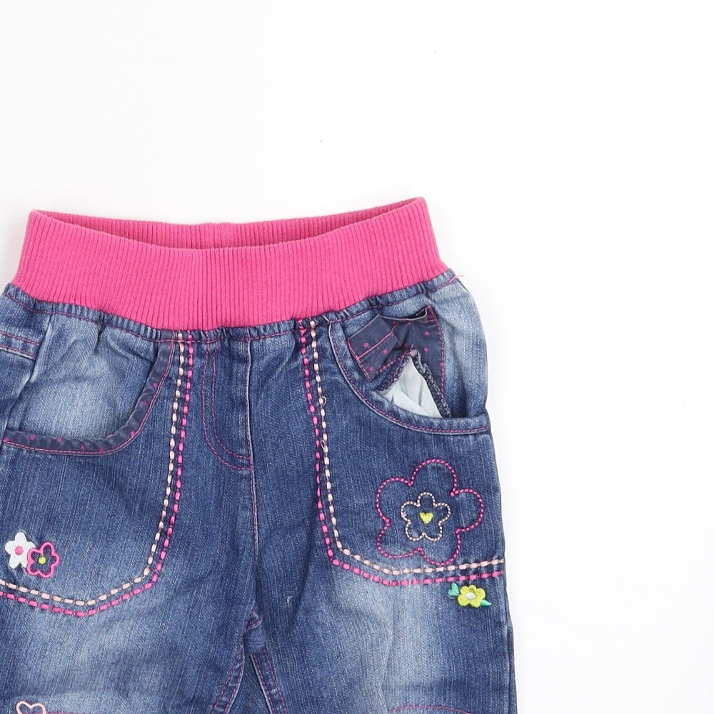 Dunnes Stores Girls Blue Floral Cotton Tapered Jeans Size 2-3 Years  Regular  - Smile Be Happy